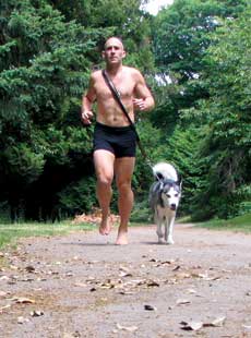 Barefoot Ted McDonald out for a training run. Barefoot Ted, a firm believer in barefoot running, is featured prominently in Christopher McDougall's bestselling book Born To Run.