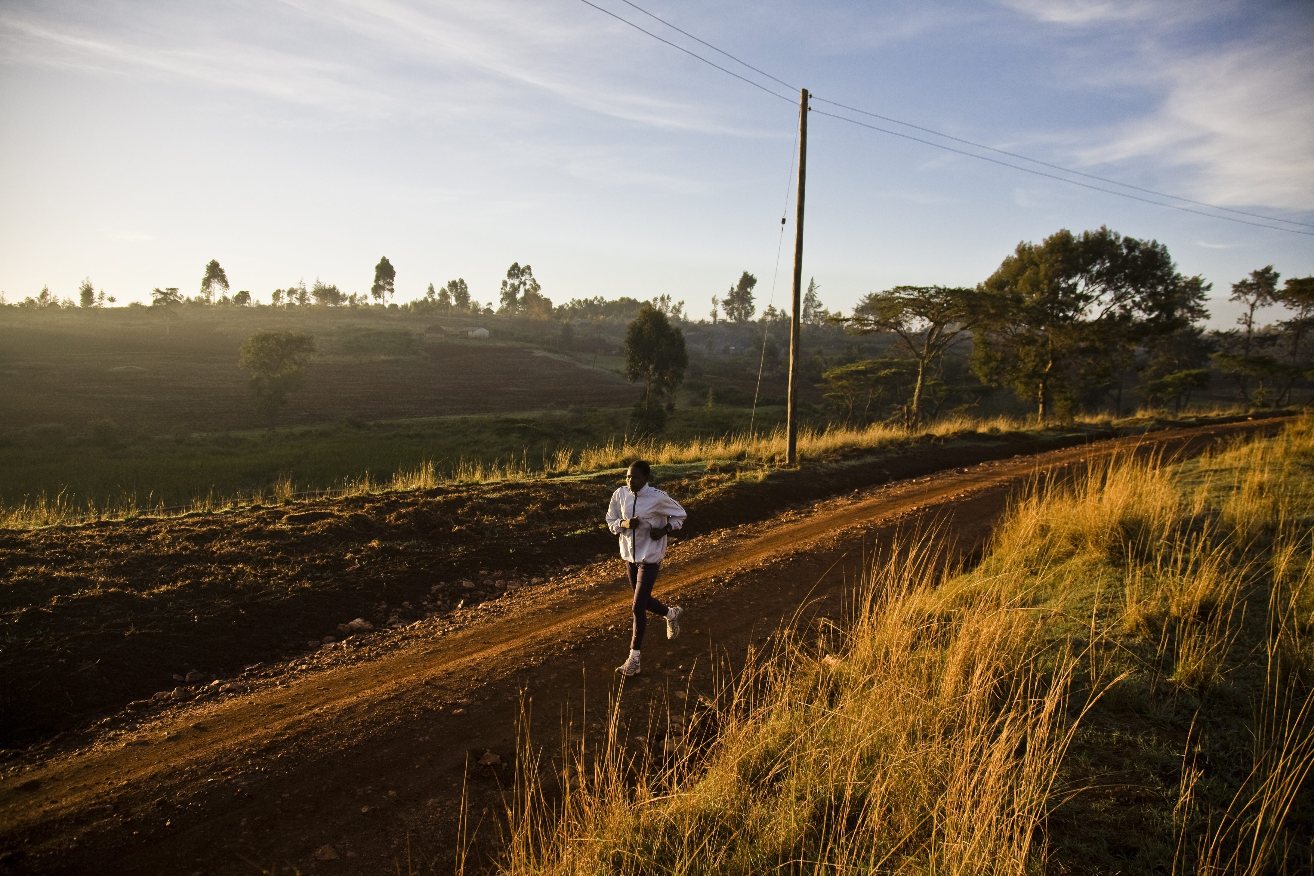 running on a dirt road in Iten, Kenya