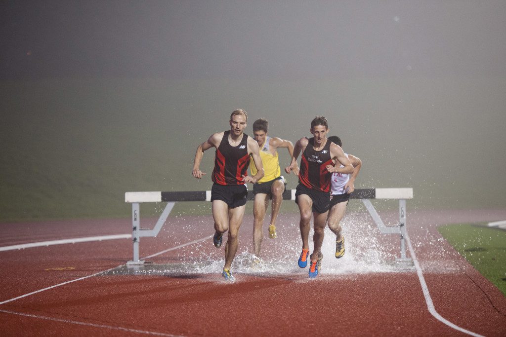 Canada's Taylor Milne (right), seen here competing in Guelph, will be taking on Olympic bronze medallist Paul K. Koech in the steeplechase at the Edmonton Track Classic. Photo: Dean Palmer