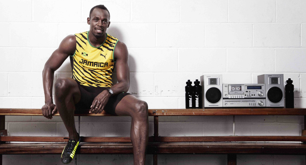 Usain Bolt wearing Pump evoSPEED shoes. Photo: Tom Oldham.
