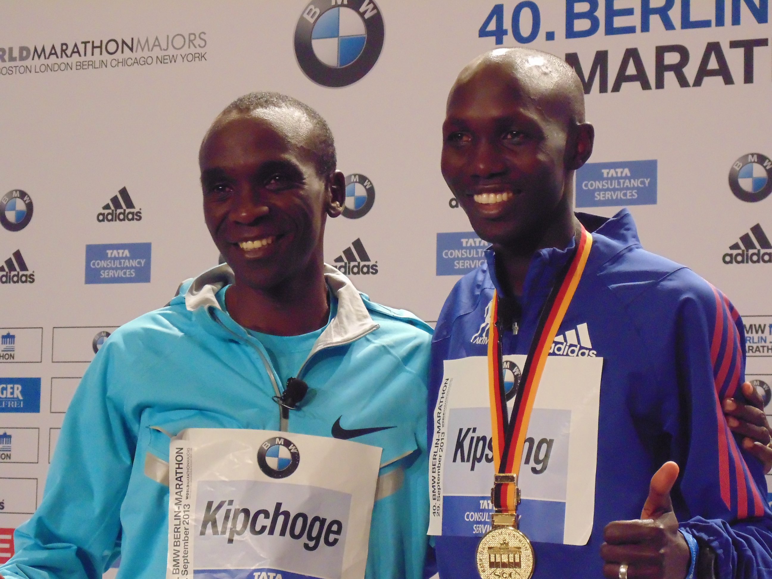 Wilson Kipsang and Eliud Kipchoge after the Berlin Marathon