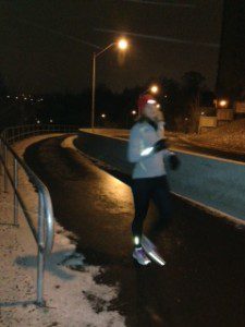 A loyal workout buddy doing hills at 5 a.m. in January