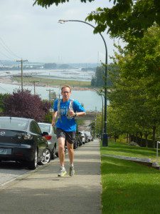 Brian Dickson on his run-commute in New Westminister, B.C.