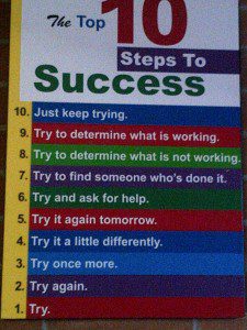 A sign at Harvest House spelling out the steps to success.