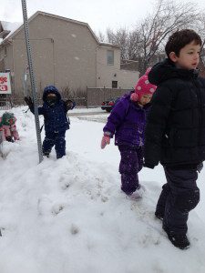 walking to school via snowbanks instead of shoveled sidewalks