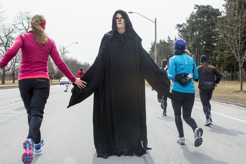 The Grim Reaper at the 2013 Around The Bay Road Race. Credit: sportszonephotography.ca