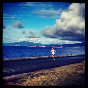 Rob Watson running along the Seawall in Vancouver.