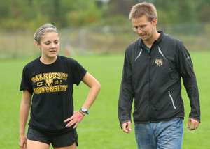 Coach leahman with a Dalhousie university runner. Photo: Nick Pearce.