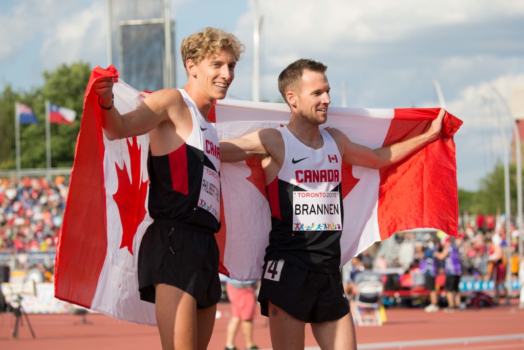 Nate Brannen and Charles Philibert-Thiboutot after the men's 1,500m.