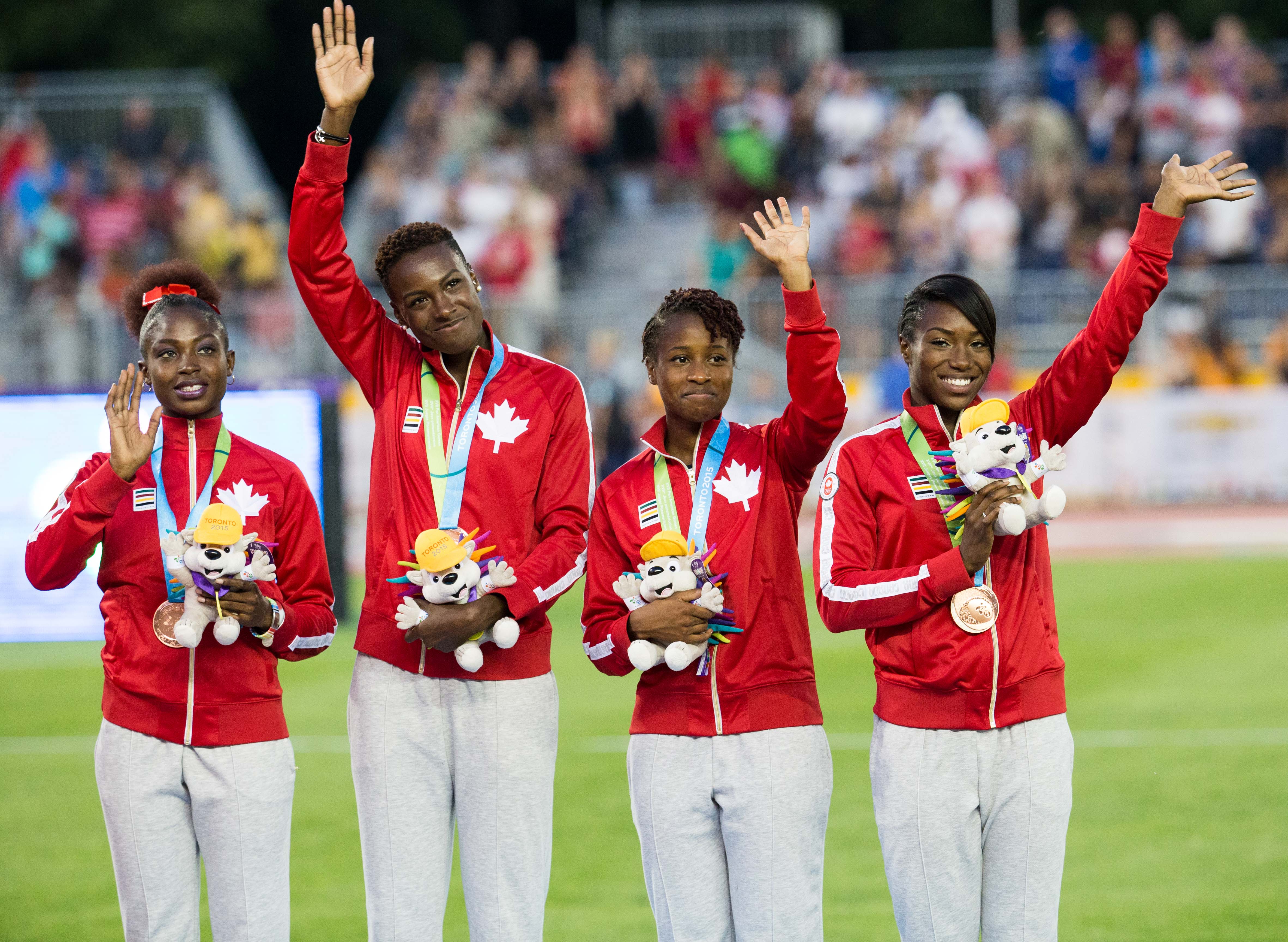 The Canadian 4x100m relay team on the podium.