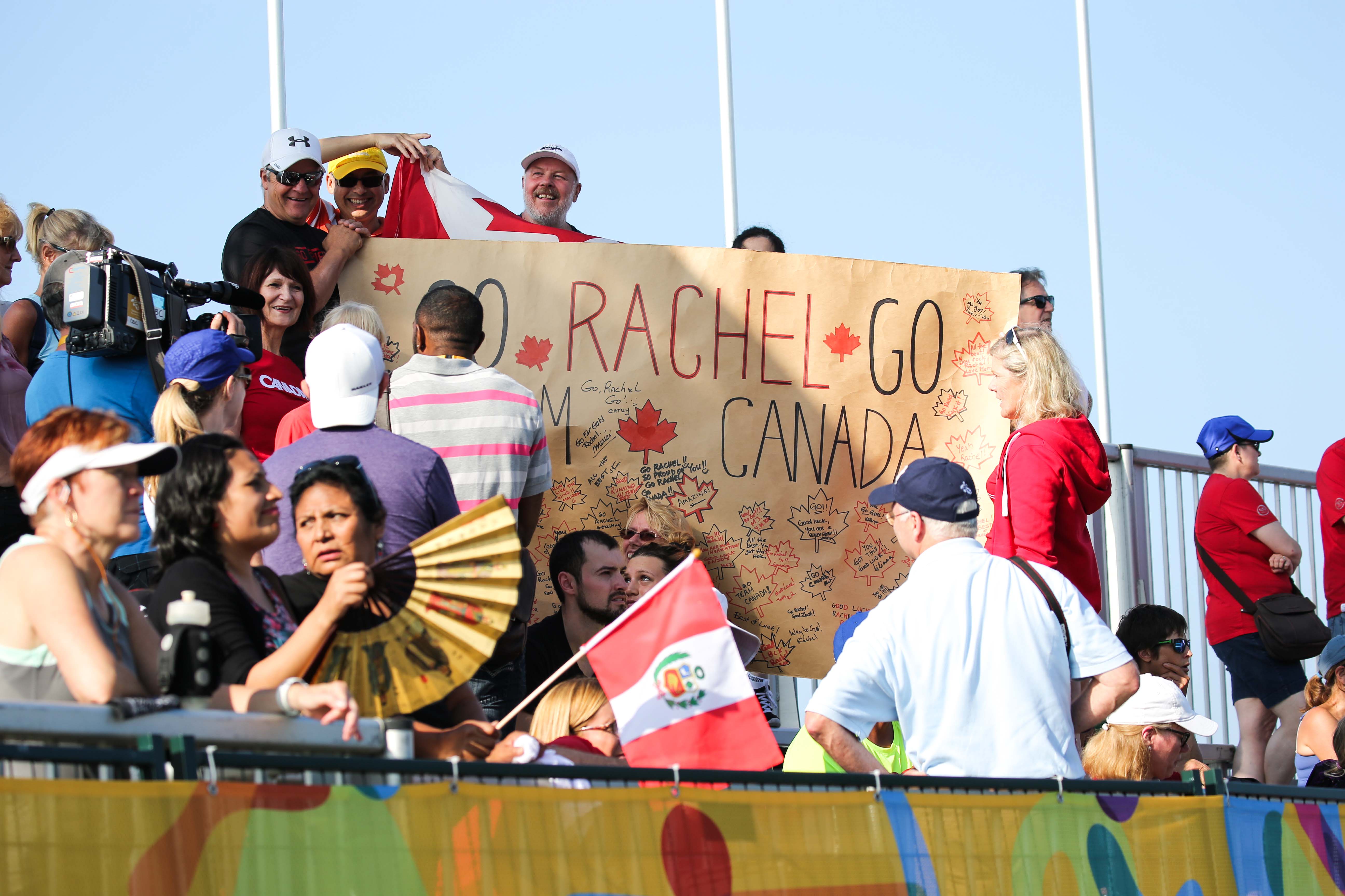 Canadian fans cheer on Rachel Hannah during the women's marathon.