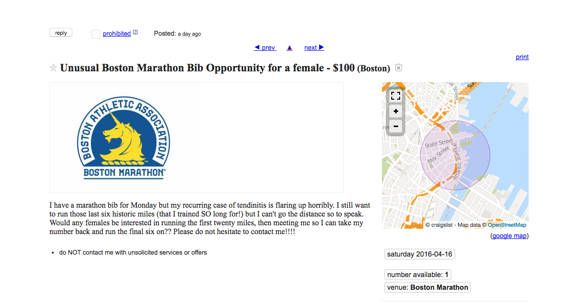 Boston Marathon Craigslist