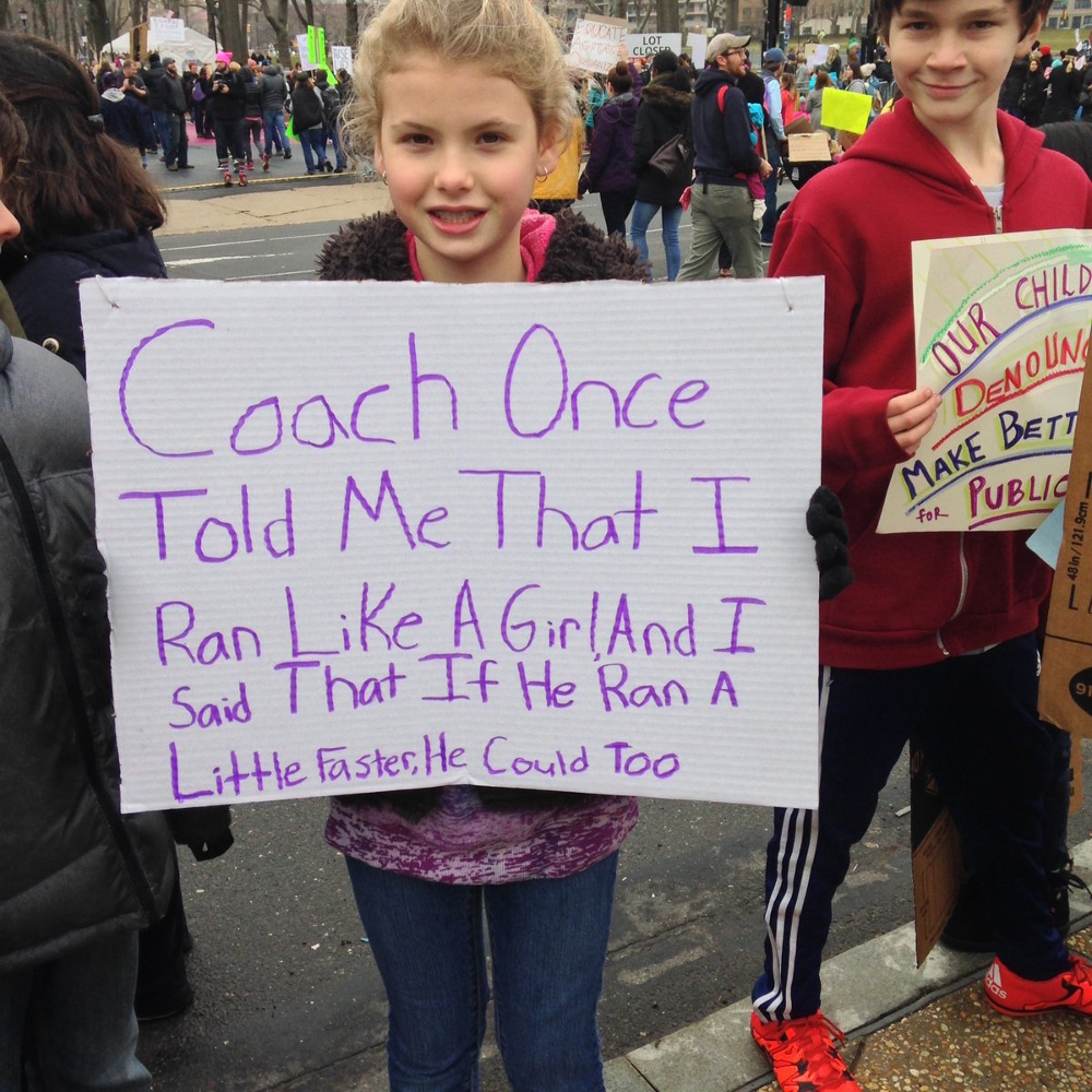 This running sign sums up a young girl's willpower and tenacity ...