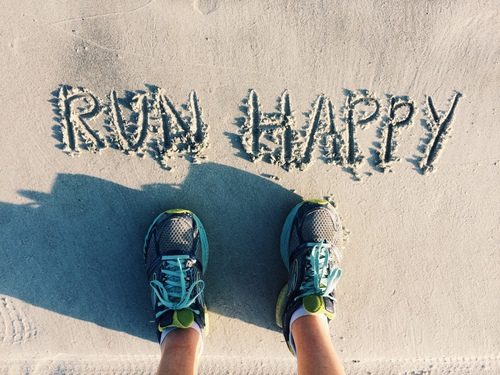 running shoes run happy sign