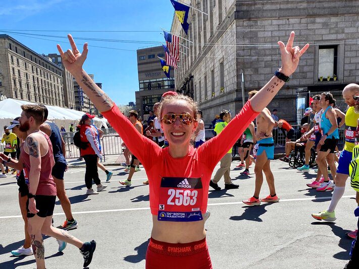 Melanie DesAutels running Boston 2022