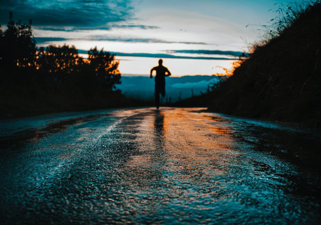 person running at dusk