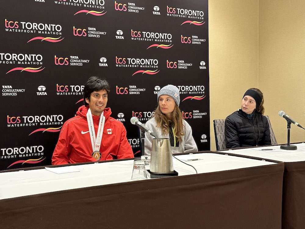 Sergio Raez Villanueva, Anne-Marie Comeau and Dayna Pidhoresky Canadian Marathon Championships
