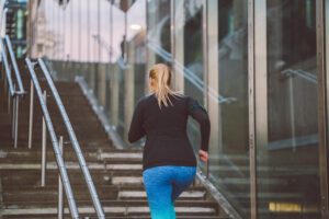 woman running stairs