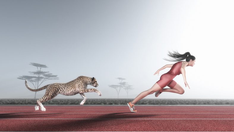 woman racing a cheetah